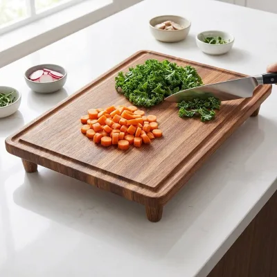 Acacia Wood Cutting Board with Integrated Feet Cutting Board with Non-Slip Feet and Juice Grooves Charcuterie Board with Feet