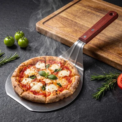 YIGO Stocked EKOK Brand Model YG2-E015 Pizza Peel Wooden Handle Stainless Steel Paddle Metal Pizza Spatula for Home Kitchen Use