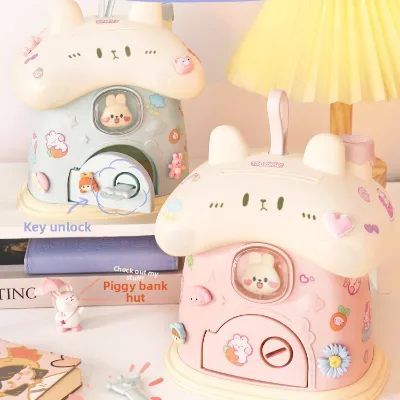 Creative DIY Kids Piggy Bank Large Capacity Cute Cartoon Rabbit Small House Rabbit Savings Bank