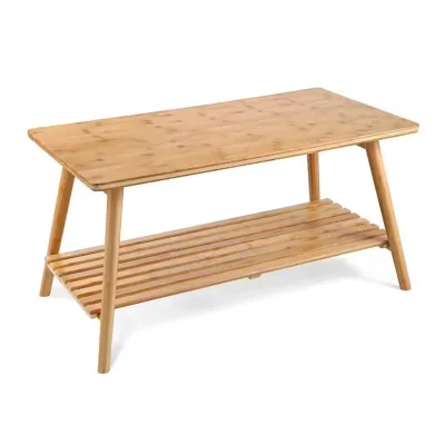 Modern Multifunctional Foldable Non-slip Mat Double Layer Open Storage Shelf Bamboo Coffee Table Sofa Table for Living Room