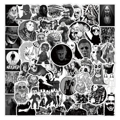 For Laptop Luggage Water Bottle Decoration Stickers 50 Sheets/pack Non-repeating Gothic Horror Gothic Cool Punk Graffiti Black a