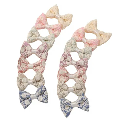 Handmade Lace Bow Kids Hairpin with Embroidery for Party Princess Baby Duckbill Headwear 5311