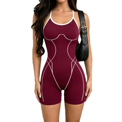 Breathable Seamless Spaghetti Strap One-piece Yoga Jump Suit Women's Sexy Backless Peach Butt Body Suit