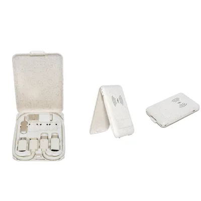 New Patent Design Eco-friendly Wheat Straw Charging Cable Organizer Box 60w Fast Charging Cable Kit with Wireless Charger