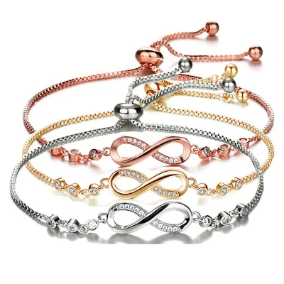 Adjustable Silver Infinity Friendship Bridesmaid Alloy Bracelet Cubic Zircon Crystal Bracelet