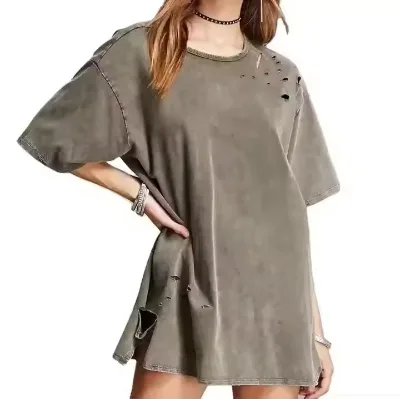 Vintage Style Streetwear T-Shirt Oversized Unisex Blank Distressed Acid Washed T-Shirt