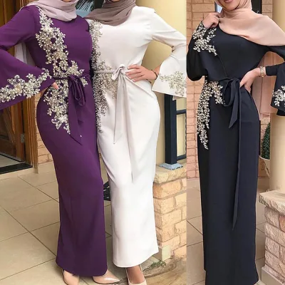 Clothing Manufacturers Muslim Turban Dress Lace Embroidered Turkish Robe Islamic Dress Women's Ramadan Dress European Clothing