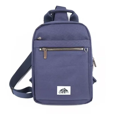Navy Blue Canvas Sling Bag with Zipper Closure Portable Casual Crossbody Chest & Waist Bag for Daily Commute & Travel