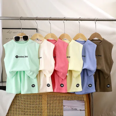 Summer Fashionable Casual Boys Tank Tops Set New Style Solid Color Sleeveless Vest Shorts Thin Breathable Two-Piece Set for