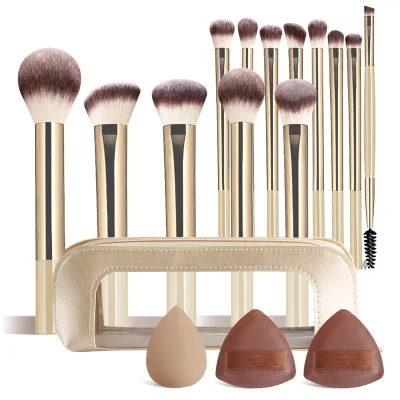 Professional 13PCS Makeup Brushes Blender Sponges Kit Custom Logo Soft Premium Bristles Makeup Tool Brushes with Storage Bag