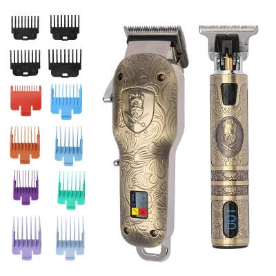 Professional Rechargeable Hair Clippers Diamond Blade Cordless Hair Trimmer All Metal Haircut Set