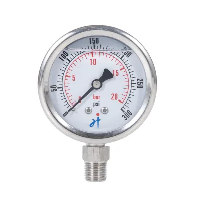 Liquid Filled Bottom Mount Pressure Gauge All Stainless Steel Case With Crimped Ring