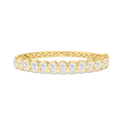 Gemnel Oval Bezel Diamond Brass Bangle Natural CZ Diamonds Luxury Stackable Wrist Jewelry Occasion Layering