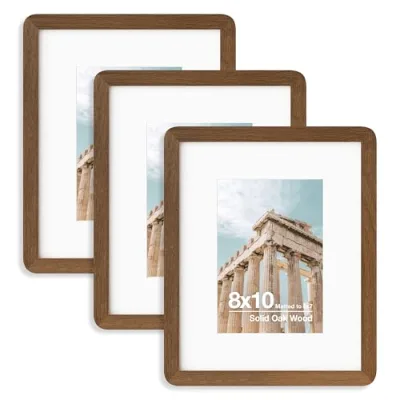 Echo FLYJOE 8X10 Solid Oak Wood Photo Frame | 5X7 Mat | UV Resistant Plexiglas Hanging Hardware | Tabletop/Wall Mountable | Walnut 3