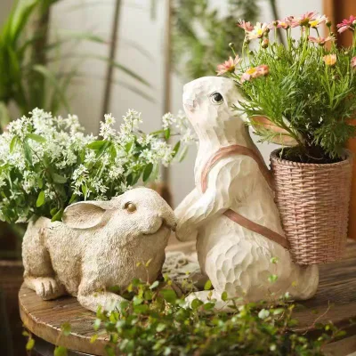 Cross-border Export Simulation Animal Rabbit Ornaments Villa Courtyard Decoration Garden Outdoor Creative Flower Pot Sculpture