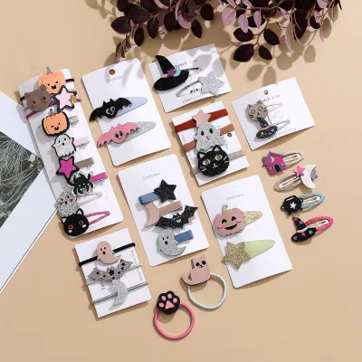 Wholesale Kids Christmas Hair Clips Cute Elk Santa Claus Design 5cm Polyester Handmade Glitter Hair Accessories Girls Party