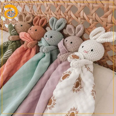 Bunny Rattle Security Blanket Gift Baby Shower Crochet Toy Pretend Play Toy