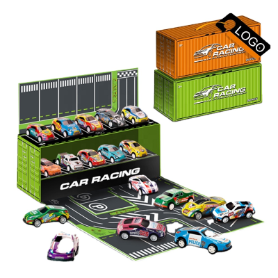 Chengji racing metal car storage box portable kids gift diecast pull back mini toy race cars set