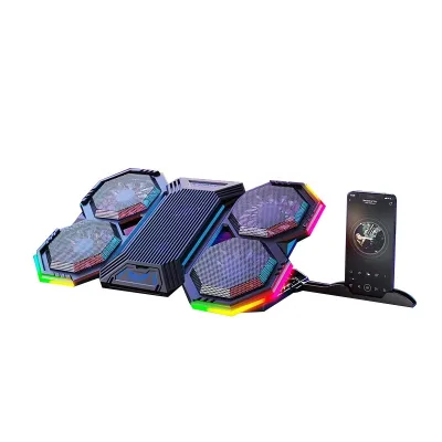 Adjustable Angle Notebook Bracket Portable RGB Laptop Cooling Pad Cooler With USB Cable 4 Fans and Phone Holder