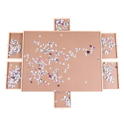 Wooden Puzzle Board 6 Storage Drawers Eco-Friendly Durable Jigsaw Puzzle Table for 1500 Pieces with Protective Cover