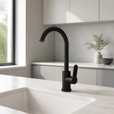 Modern Single Hole Deck Mounted Single Handle Blackened 304 Stainless Steel Kitchen Faucet Hot Cold Water Mixer Tap for Hotel