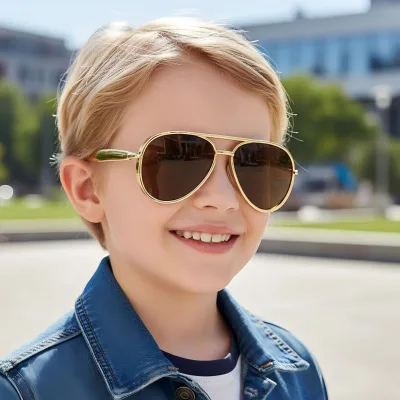 Retro Double Beam Pilot New Sardine Leg Children's Sunglasses UV400 Boys and Girls Frog Fashion