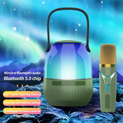 New Design Mini Portable Karaoke Speaker LED Light Decoration Lamp Bluetooth Speaker for Night Light Indoor Camping