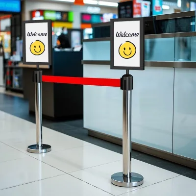A4 Sign Board Holder Stand A3 A4 Black Silver Golden Sign Frame Notice Board Retractable Belt Queue Pole with Advertising