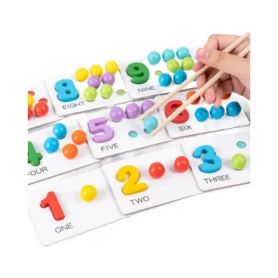 Early Learning Digital Cognitive Clip Bead Mathematical Counting Toy Wooden Rainbow Beads Color Sorting Matching Game