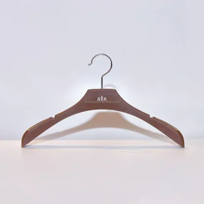 Brown Plastic Clothes Hanger with Silver Plating Round Hook Durable Non-Slip Design for Dresses Elegant Boutique Retail Display