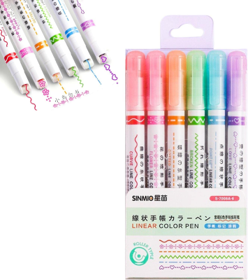 6 Colored Curve Pens Flownwing Flair Pens Highlighter Marker Pens for Drawing