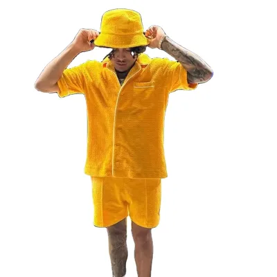 Custom Logo Summer Polyester Nylon 2 Piece Short Sleeve Shirts Sets Mens Lapel Shirt and Shorts Track Suit for Men