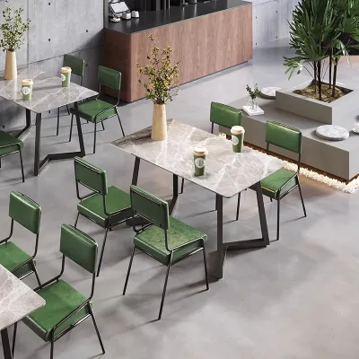 Italian Luxury Rock Slab Modern Hot Pot Square Table Chair Combination High-End Dining for Commercial Café Bar and Restaurants