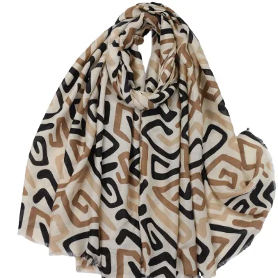 2025 Fashion Women's Silk Like Scarf Long Lightweight Geometric Sunscreen Shawls for Travel Holiday