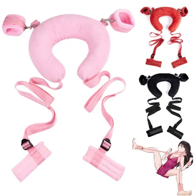 BDSM Kit Adjustable Bed Straps Handcuffs Set with Soft Furry Comfortable Pillow Wrist and Ankle Cuffs for Couple