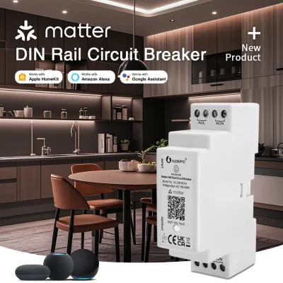 Matter Circuit Breaker WiFi Din Rail 16A Max ON/OFF APP Voice ABS Plastic Mainland China for Household Electric Appliances
