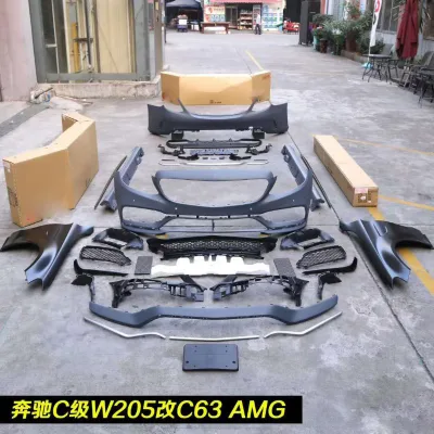 Front Bumper Rear Bumper Side Skirts Fenders for C-class W205 2015-2018 Upgrade to C63 AMG