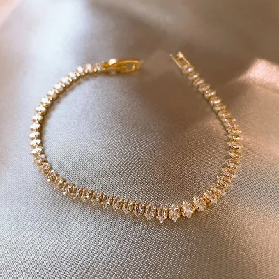 Marquise Cut White Zircon Tennis Bracelet - Copper Based 18K Gold Plated Sparkling Bracelet for Women
