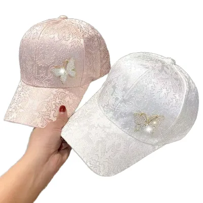 Rhinestone Butterfly Luxury European-American 6-Panel Women's Baseball Cap Common Spring Summer Versatile Sunshade Lace Pattern
