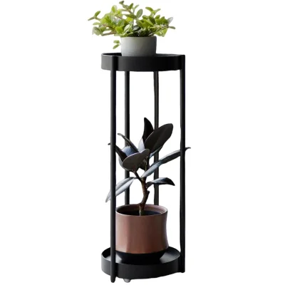 Two-Tier Basics Metal Metal Round Plant Stand Black