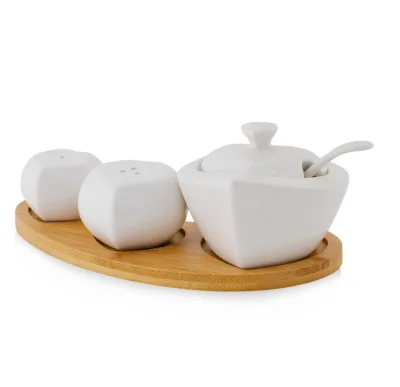 2026 Suger Bowl with Spice Jar set 3 pack Ceramic Sugar Bowls Set Porcelain Condiment Jar Spice Container