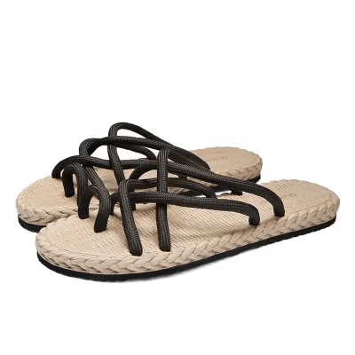 Hot Selling Wholesale 2024 Casual Sandals Flat Beach Shoes Braided Rope Flip Flops Slippers for Men