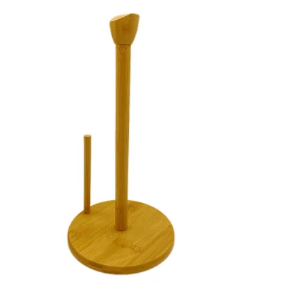Bamboo Paper Towel Roll Holder Countertop Kitchen Tissue Stand Rack