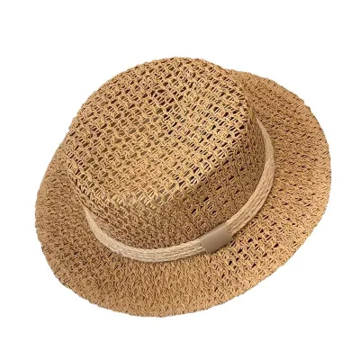 Old-moneystyle Hollow-knit Flat-top Fur Striped Flat-top Hat Women French-retro Beach Resort Fascinator Flower Bowknot
