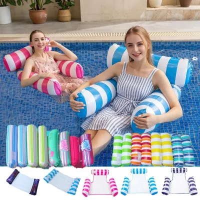 3-Tube Inflatable Water Hammock Lounge Chair Portable Floating Pool Mat for Summer Beach Pool Party