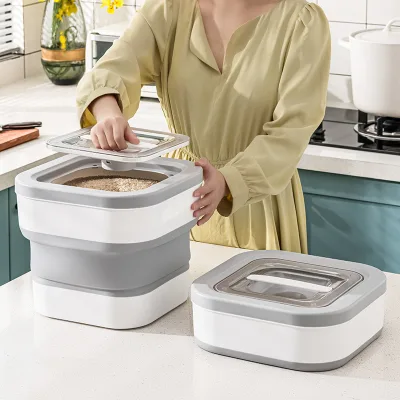 Folding Eco-Friendly Square Plastic Rice Bucket Injection-Molded 10kg Capacity Modern Design Insect-proof Moisture-proof