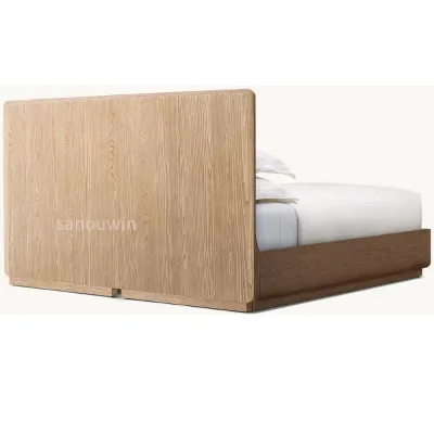Hot Sale Cheaper Price Minimalist Style Oak Wood Bedroom Furniture Set Indoor Living Bed Business Bed Flat Household Bed Set