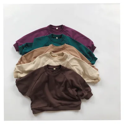 Cotton Toddler Baby Boy Girl Long Sleeve Crewneck Pullover Sweatshirt Sweater Outfits Solid Color Casual Clothes