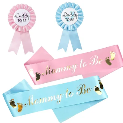 Mommy to Be Sash Set with Daddy to Be Pin, Mom to Be Baby Shower Decorations for Boys Girls