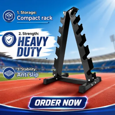 Industrial Steel Dumbbell Rack with Rubber Protective Inserts, 6 Pair Weight Storage Stand for Home and Commercial Gym
